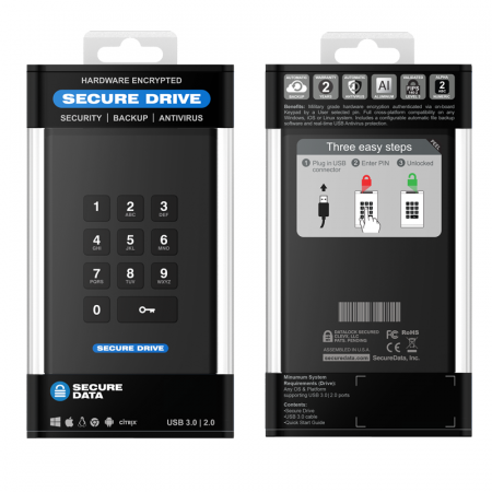 SecureData SD-KP-12-BL1000GB SecureDrive KP 1TB Hardware Encrypted